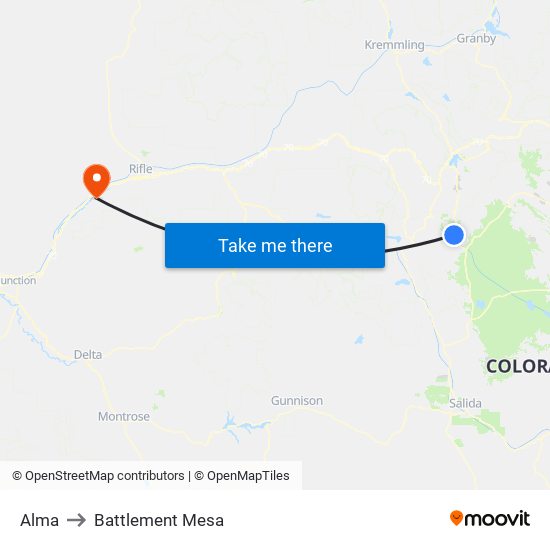 Alma to Battlement Mesa map