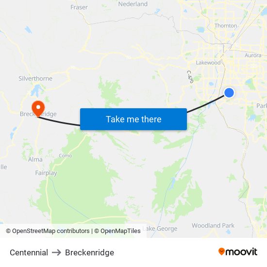 Centennial to Breckenridge map