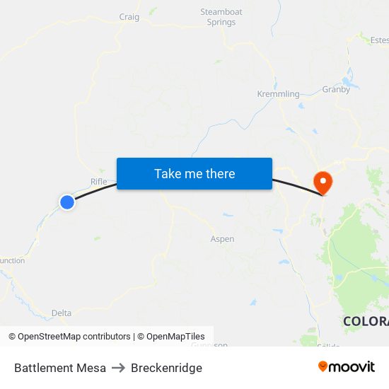 Battlement Mesa to Breckenridge map