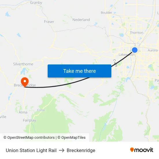 Union Station Light Rail to Breckenridge map