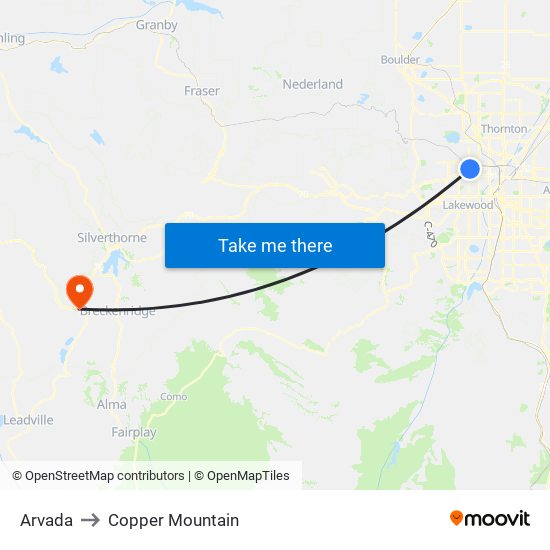 Arvada to Copper Mountain map