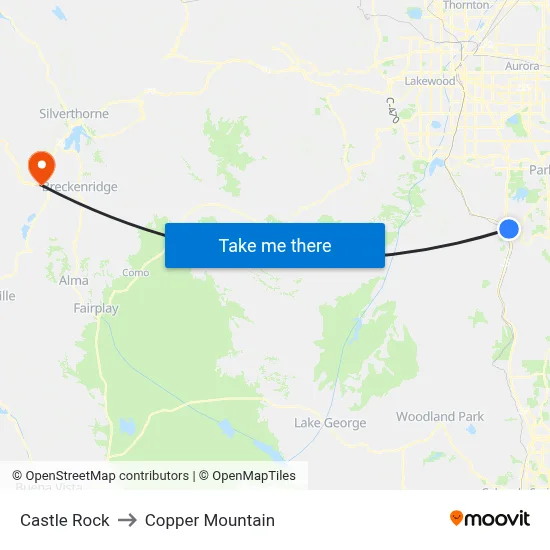 Castle Rock to Copper Mountain map