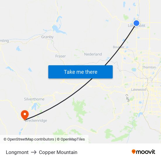 Longmont to Copper Mountain map