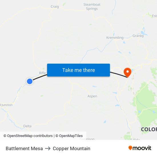 Battlement Mesa to Copper Mountain map