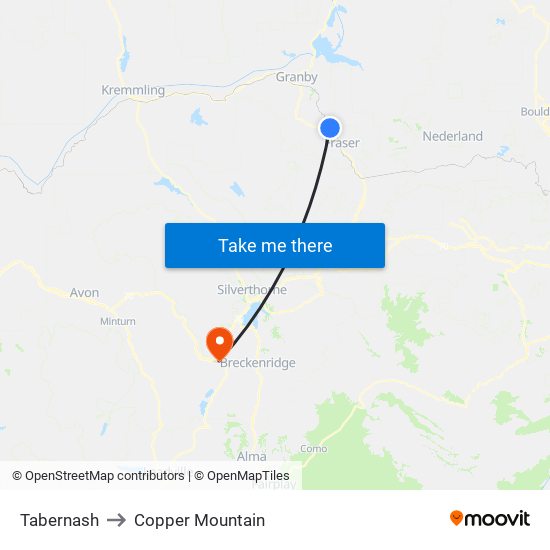 Tabernash to Copper Mountain map