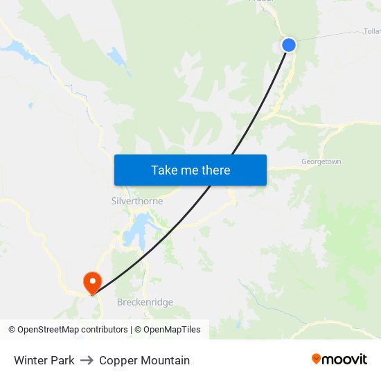 Winter Park to Copper Mountain map