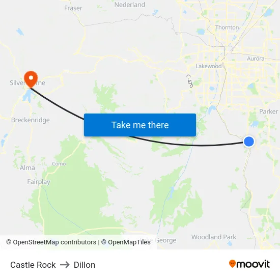 Castle Rock to Dillon map