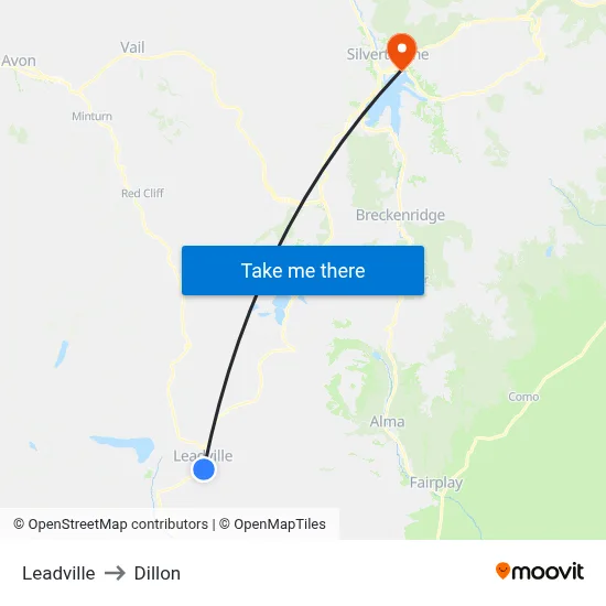 Leadville to Dillon map