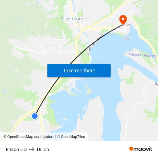 Frisco CO to Dillon map