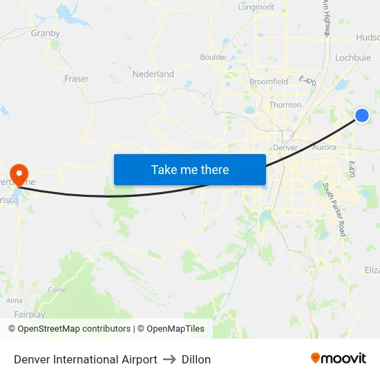 Denver International Airport to Dillon map