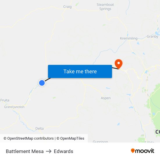 Battlement Mesa to Edwards map