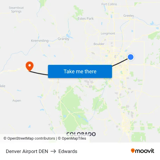 Denver Airport DEN to Edwards map