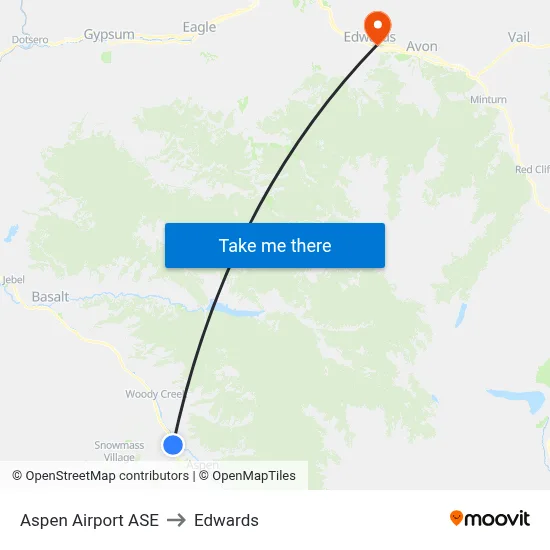 Aspen Airport ASE to Edwards map