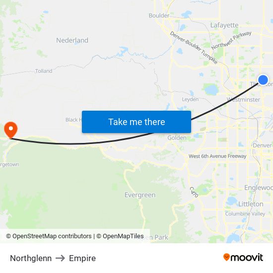 Northglenn to Empire map