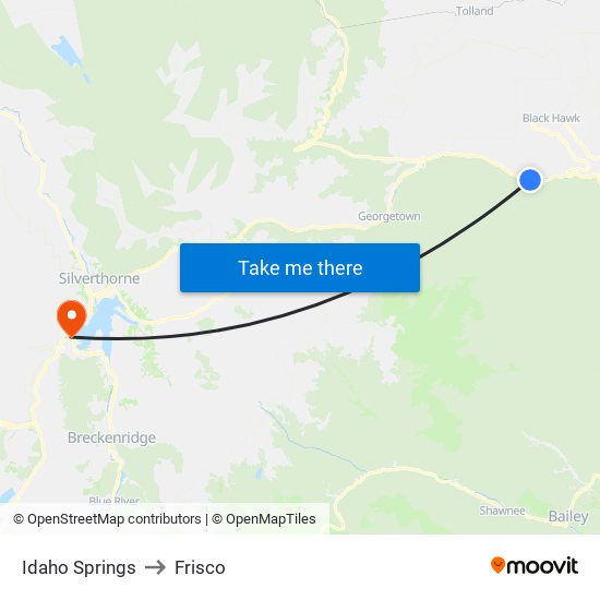 Idaho Springs to Frisco map