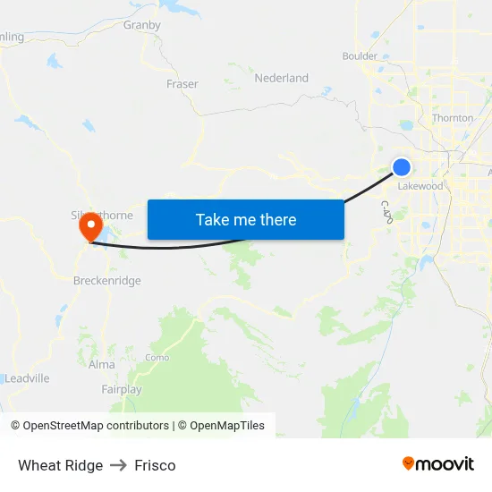 Wheat Ridge to Frisco map