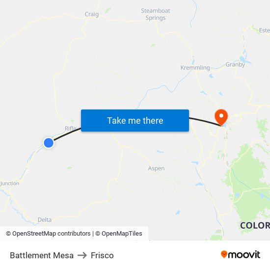 Battlement Mesa to Frisco map