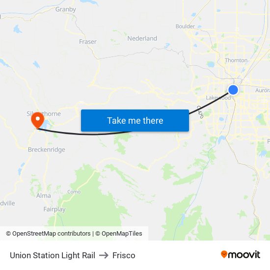 Union Station Light Rail to Frisco map