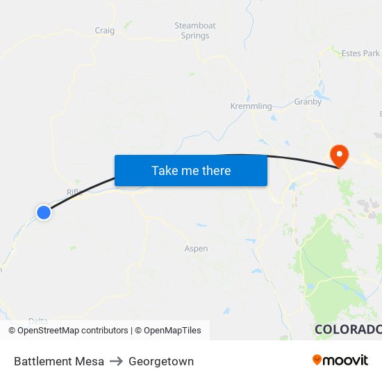 Battlement Mesa to Georgetown map