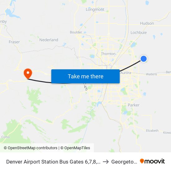 Denver Airport Station Bus Gates 6,7,8,9 & 10 to Georgetown map