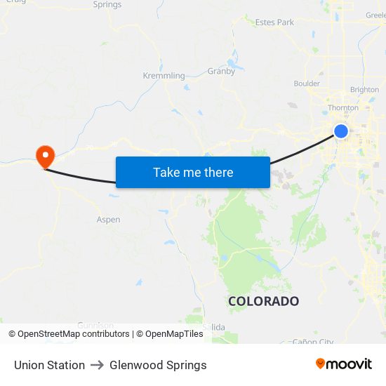 Union Station to Glenwood Springs map