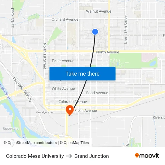 Colorado Mesa University to Grand Junction map