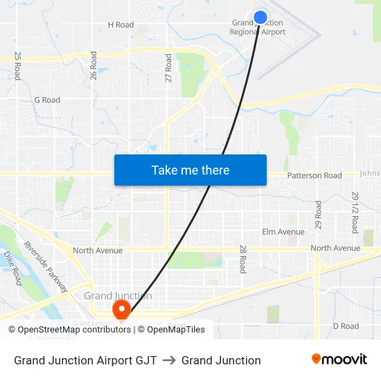 Grand Junction Airport GJT to Grand Junction map