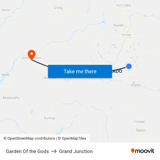 Garden Of the Gods to Grand Junction map