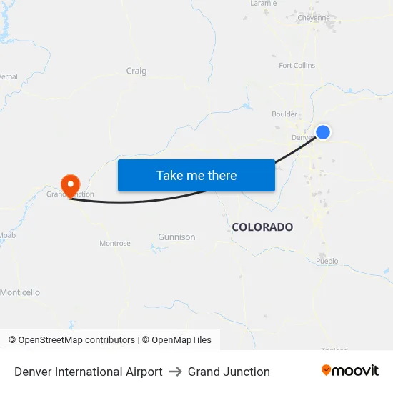 Denver International Airport to Grand Junction map