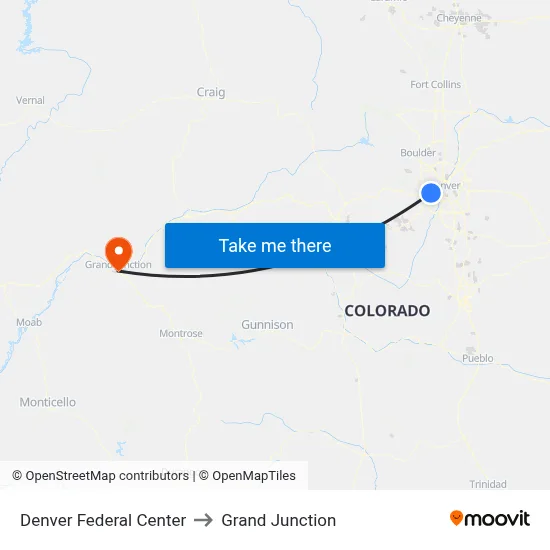 Denver Federal Center to Grand Junction map