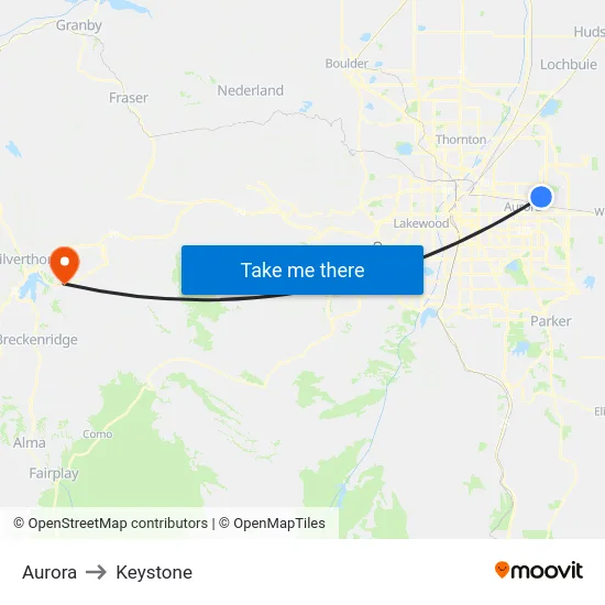 Aurora to Keystone map