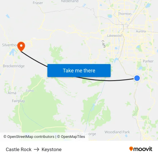 Castle Rock to Keystone map