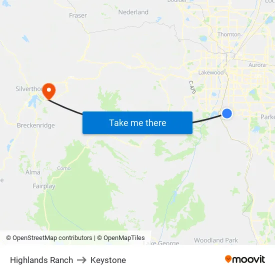 Highlands Ranch to Keystone map