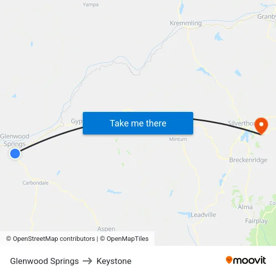 Glenwood Springs to Keystone map