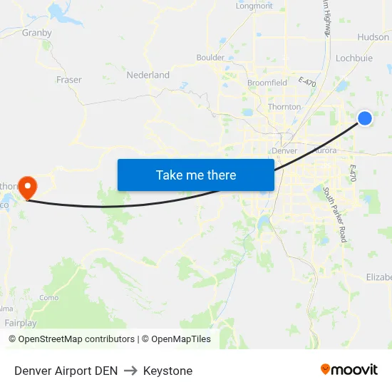 Denver Airport DEN to Keystone map