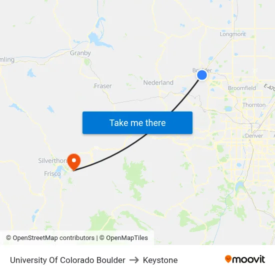 University Of Colorado Boulder to Keystone map