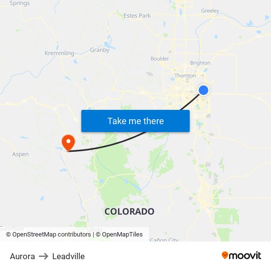 Aurora to Leadville map