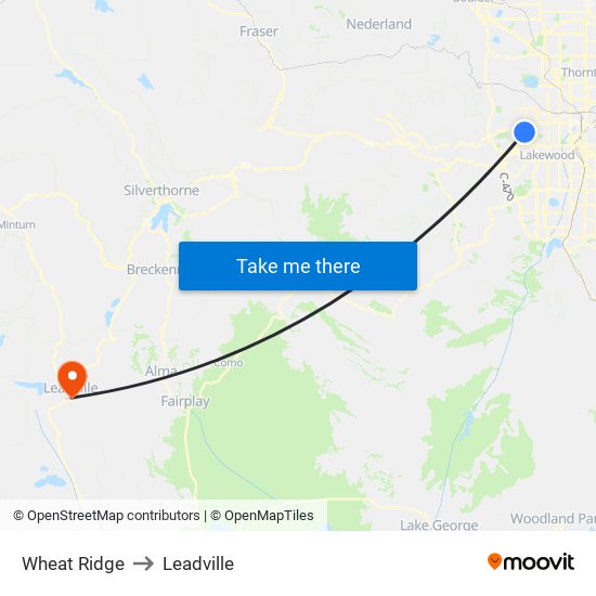 Wheat Ridge to Leadville map