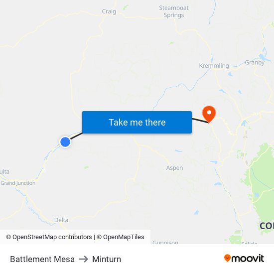 Battlement Mesa to Minturn map