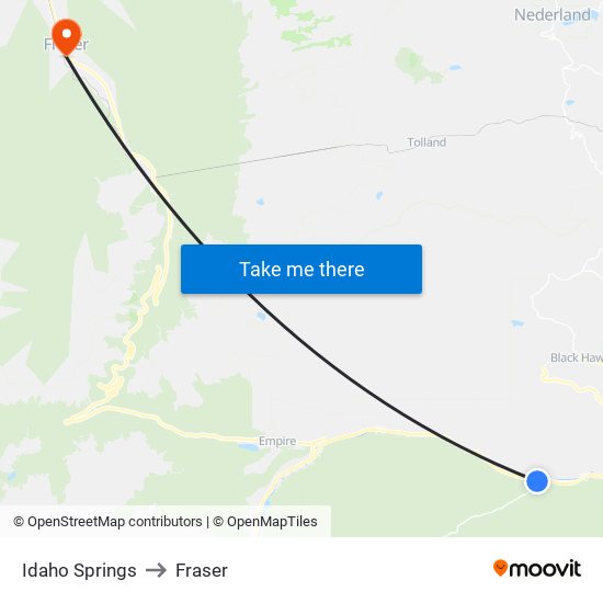 Idaho Springs to Fraser map