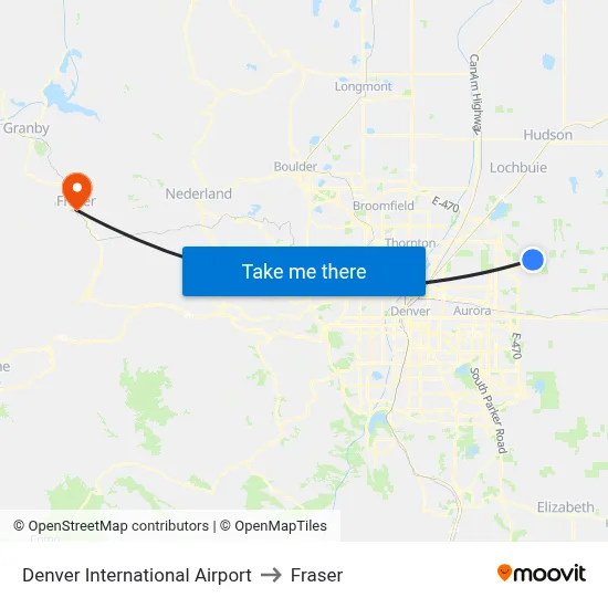 Denver International Airport to Fraser map