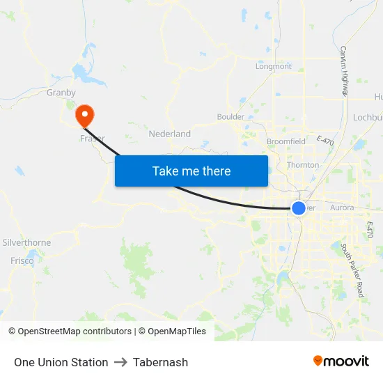 One Union Station to Tabernash map
