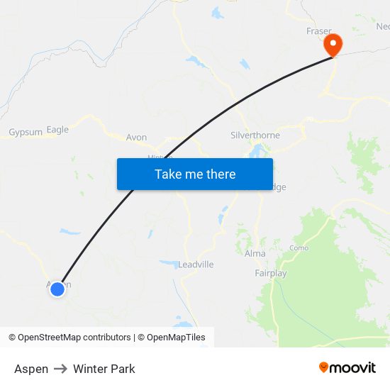 Aspen to Winter Park map