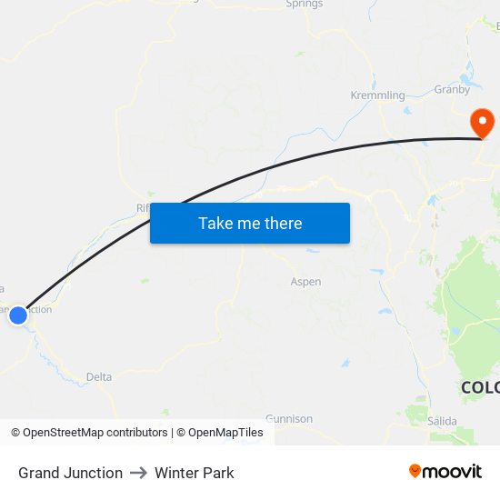 Grand Junction to Winter Park map