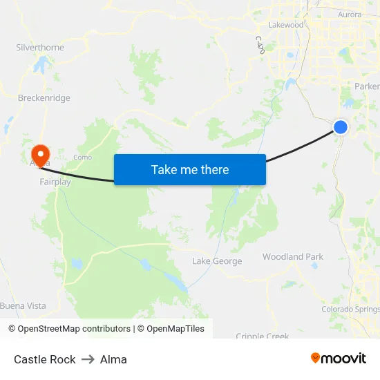 Castle Rock to Alma map