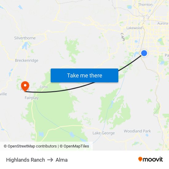 Highlands Ranch to Alma map