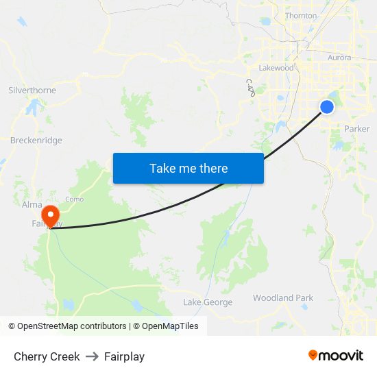 Cherry Creek to Fairplay map