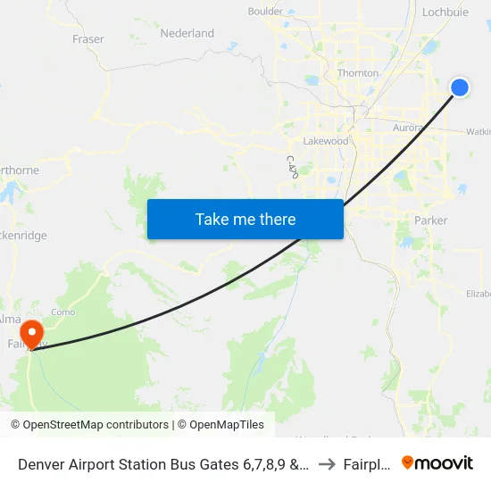 Denver Airport Station Bus Gates 6,7,8,9 & 10 to Fairplay map