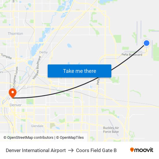 Denver International Airport to Coors Field Gate B map