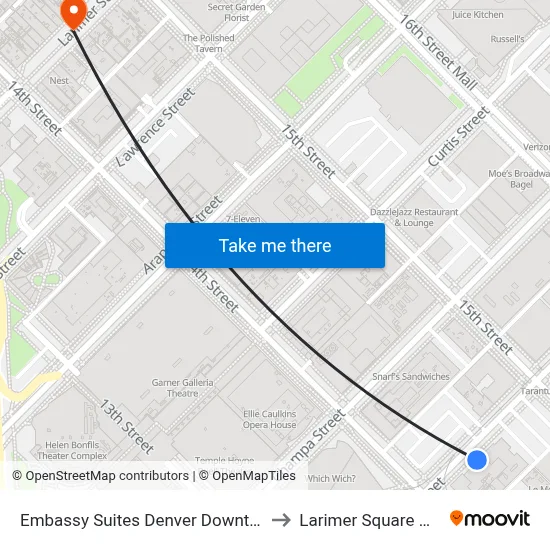 Embassy Suites Denver Downtown Convention Center to Larimer Square Historic District map
